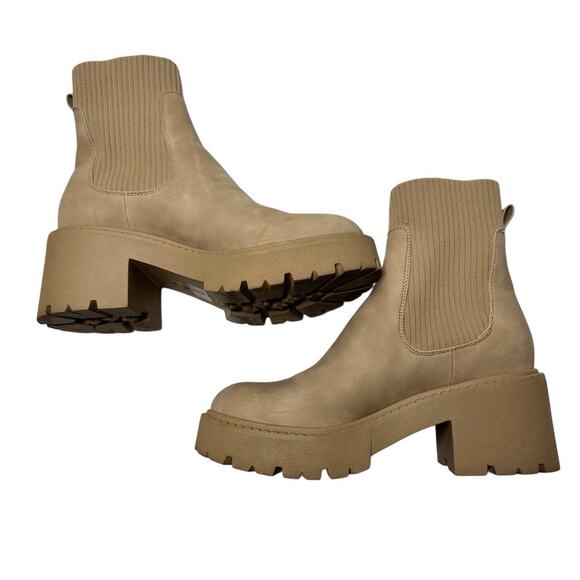 Taupe Beige Chunky Suede Boots Women Size 7 - Picture 2 of 7